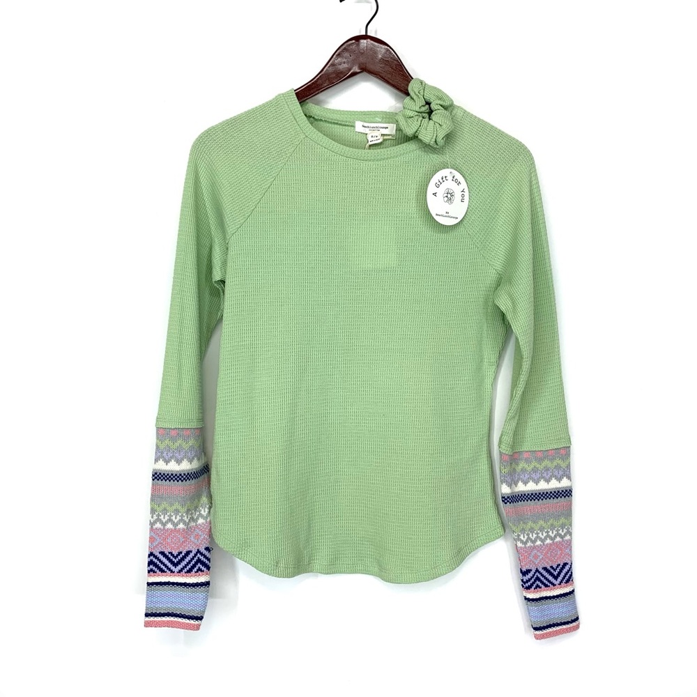 Beachlunchlounge Trace Long Sleeve Waffle Crewneck Thermal Top In Celery Green